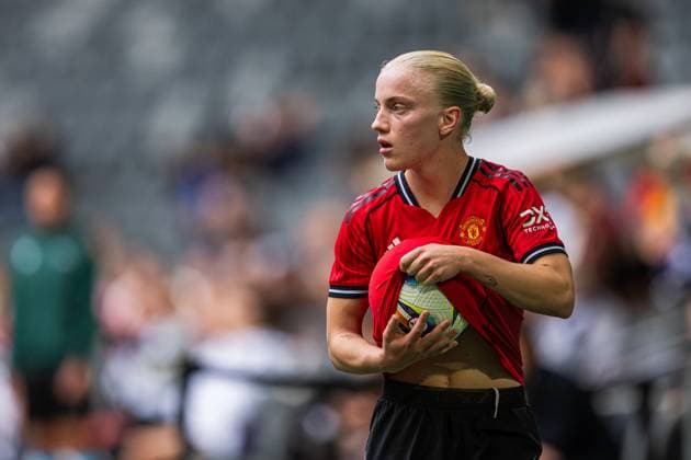 250827 Anna Sandberg of Manchester United during the UEFA Women s Champions League qualifying match between Manchester United and PSV Eindhoven on August 27, 2025 in Stockholm Photo Jonathan Näckstrand BILDBYRAN COP 94 JN0223 fotboll football soccer fotball uefa womens champions league manchester united wfc psv eindhoven dam bbeng  Copyright: JONATHANxNÄCKSTRAND BB250827JN033