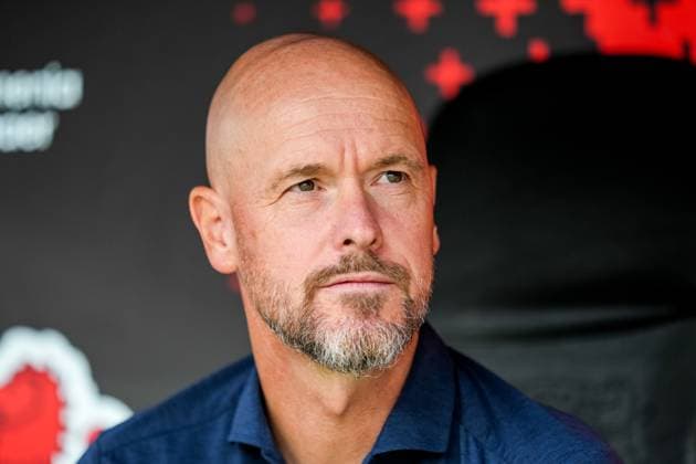 LEVERKUSEN, GERMANY - AUGUST 23: Bayer 04 Leverkusen head coach Erik ten Hag looks on prior to the Bundesliga match between Bayer 04 Leverkusen and TSG Hoffenheim at BayArena on August 23, 2025 in Leverkusen, Germany. (Photo by Rene Nijhuis) SPO  Copyright: xRenexNijhuis