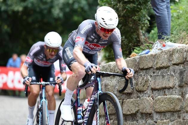Muur Classic Geraadsbergen 2025 Cycling Race GERAARDSBERGEN, BELGIUM - AUGUST 27 : Ghys Robbe (BEL) of Alpecin - Deceuninck, Van Tricht Stan (BEL) of Alpecin - Deceuninck during the 3th edition of Muur Classic Geraardsbergen an UCI Europe Tour 1.1 one day cycling road race for Men Elite of 177.8 km with start in Geraardsbergen and finish in Geraardsbergen on August 27, 2025 in Geraardsbergen, Belgium, 27 08 2025 - GERAARDSBERGEN Belgium  Copyright: xTvwx