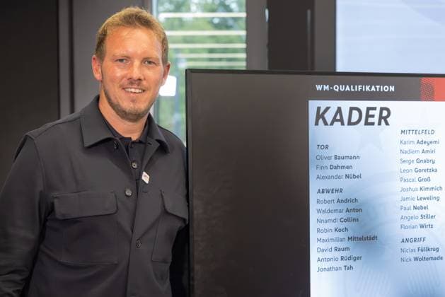 Pressekonferenz mit Bundestrainer Julian Nagelsmann Bundestrainer Julian Nagelsmann gibt den Kader für die beiden WM-Qualifikationsspiele in der Slowakei und gegen Nordirland bekannt. Pressekonferenz auf dem DFB-Campus in Frankfurt am Main am 27. August 2025., Frankfurt am Main Hessen Deutschland DFB-Campus *** Press conference with national coach Julian Nagelsmann National coach Julian Nagelsmann announces the squad for the two World Cup qualifiers in Slovakia and against Northern Ireland Press conference at the DFB Campus in Frankfurt am Main on August 27, 2025 , Frankfurt am Main Hessen Germany DFB Campus