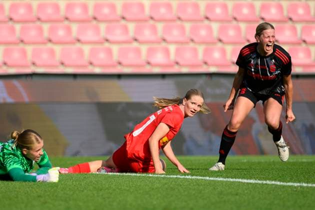 From left goalkeeper Molly Elly Isabel Race of Nordsjaelland, Carli Scheuer of Nordsjaelland and Hallie Bergford of Sparta celebrates a goal during the second qualifying round of women s Champions League, semi-finals match Sparta Praha vs Nordsjaelland in Prague, Czech Republic, August 27, 2025. (CTKxPhoto MichalxKamaryt) CTKPhotoP2025082706212  CTKPhotoP2025082706212