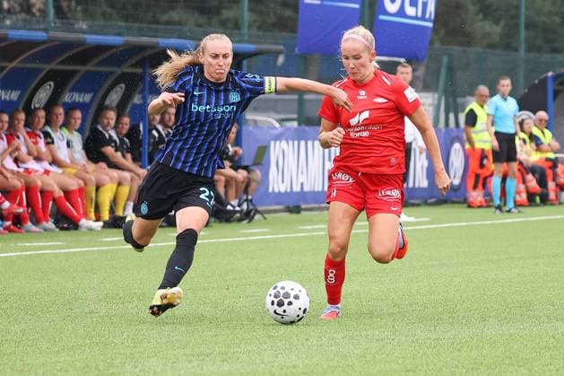 CALCIO - Champions League Women - SK Brann vs Inter - FC Internazionale Henrietta Csiszar and Nea Lehtola during SK Brann vs Inter - FC Internazionale, UEFA Champions League Women football match in Milan, Italy, August 27 2025 Milan Italy  Copyright: xIPAxSport ABACAx