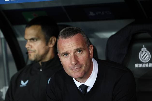 Club s head coach Nicky Hayen pictured at the start of a soccer game between Belgian Club Brugge KV and Scottish Glasgow Rangers F.C., Wednesday 27 August 2025 in Brugge, the return leg of the play-offs for the Champions League tournament. Club won the first leg 1-3. BRUNOxFAHY  x132594362x