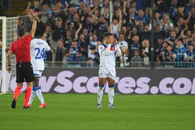 An early red card for James Tavernier of Rangers Club Brugge v Rangers, UEFA Champions League, Play-Off Round, Second Leg, Football, Jan Breydel Stadium, Brugge, Belgium - 27 Aug 2025Brugge Jan Breydel Stadium Belgium EDITORIAL USE ONLY No use with unauthorised audio, video, data, fixture lists, club league logos or live services. Online in-match use limited to 120 images, no video emulation. No use in betting, games or single club league player publications. Copyright: xDavexWinter Shutterstockx 15457579ai