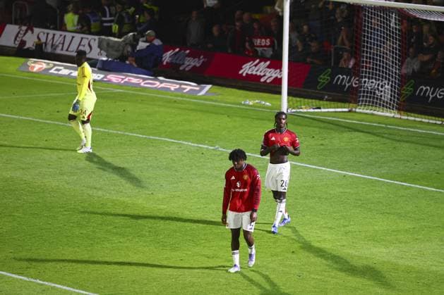 Ayden Heaven of Manchester United, ManU looks dejected after the 2nd goal Grimsby Town v Manchester United, EFL Carabao Cup, Second Round, Football, Blundell Park, Grimsby, UK - 27 Aug 2025Grimsby Blundell Park United Kingdom EDITORIAL USE ONLY No use with unauthorised audio, video, data, fixture lists, club league logos or live services. Online in-match use limited to 120 images, no video emulation. No use in betting, games or single club league player publications.  Copyright: xPaulxCurrie Shutterstockx 15457582bh