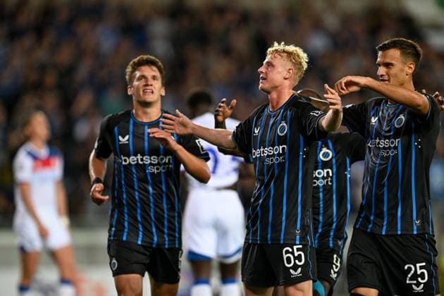 250827 Club Brugge vs Glasgow Rangers Joaquin Seys (65) of Club Brugge celebrates after scoring the 3-0 goal during the Uefa Champions League play offs second leg game in season 2025 - 2026 between Club Brugge KV and Glasgow Rangers on August 27 , 2025 in Brugge, Belgium. (Photo by David Catry Isosport) Brugge Belgium  Copyright: xDavidxCatryx 20250827DSC_0121