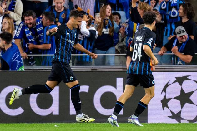 2025-08-27 Club Brugge v Rangers - UEFA Champions League Play-offs Round Second Leg BRUGGE, BELGIUM - AUGUST 27: Aleksandar Stankovic of Club Brugge celebrates after scoring the team s fifth goal during the UEFA Champions League Play-offs Round Second Leg match between Club Brugge and Rangers at Jan Breydel Stadium on August 27, 2025 in Brugge, Belgium. Brugge Jan Breydel Stadium Belgium Content not available for redistribution in The Netherlands directly or indirectly through any third parties. Copyright: xJorisxVerwijstx