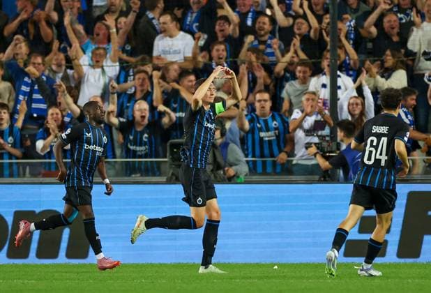 Hans Vanaken of Club Brugge celebrates scoring his sides second goal during the Champions League second leg play off match at the Jan Breydel Stadium, Brugge. Club Brugge v Rangers - UEFA - Champions League Play-offs - Jan Breydel Stadium, Belguim - 27 Aug 2025Brugge Jan Breydel Stadium Belgium EDITORIAL USE ONLY  Copyright: xO Rourke RangersxFC Shutterstockx 15459058cl