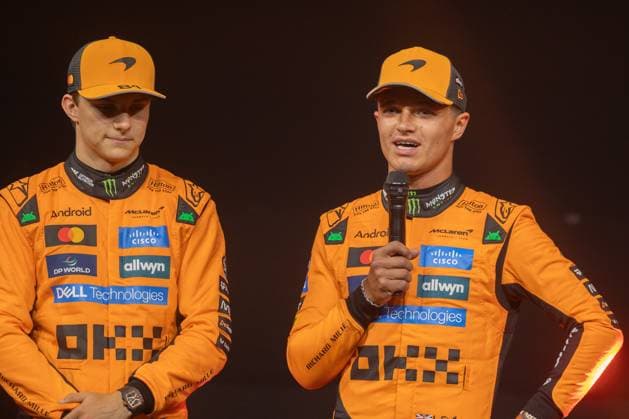 Amsterdam, The Netherlands, 2025-08-27 17:45:21 August 27, 2025, Westergas, Amsterdam, NL. Mastercard McLaren Formula 1 fan event. Pictured: Lando Norris and Oscar Piastri. Photo: NL Beeld David Heukers Credit: NL Beeld Heukers Media  Copyright: xx x