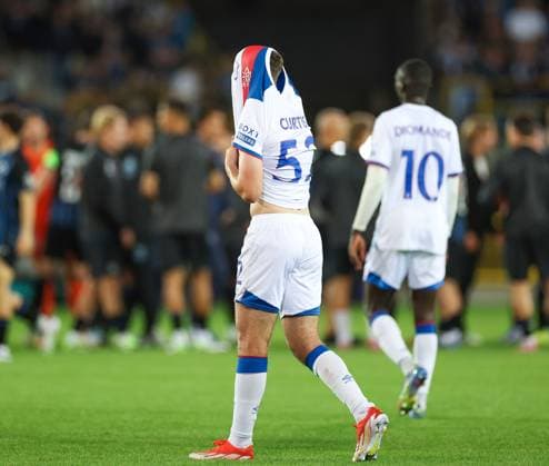 Findlay Curtis of Rangers reacts at full time during the Champions League second leg play off match at the Jan Breydel Stadium, Brugge. Club Brugge v Rangers - UEFA - Champions League Play-offs - Jan Breydel Stadium, Belguim - 27 Aug 2025Brugge Jan Breydel Stadium Belgium EDITORIAL USE ONLY  Copyright: xO Rourke RangersxFC Shutterstockx 15459058ev