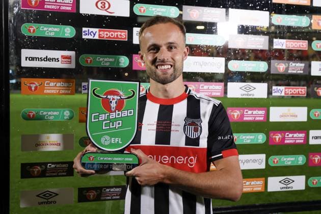 Charles Vernam of Grimsby Town with the Carabao player of the match award. Grimsby Town v Manchester United, ManU EFL Carabao Cup, Second Round, Football, Blundell Park, Grimsby, UK - 27 Aug 2025Grimsby Blundell Park United Kingdom EDITORIAL USE ONLY No use with unauthorised audio, video, data, fixture lists, club league logos or live services. Online in-match use limited to 120 images, no video emulation. No use in betting, games or single club league player publications.  Copyright: xRyanxBrowne Shutterstockx 15457581bw
