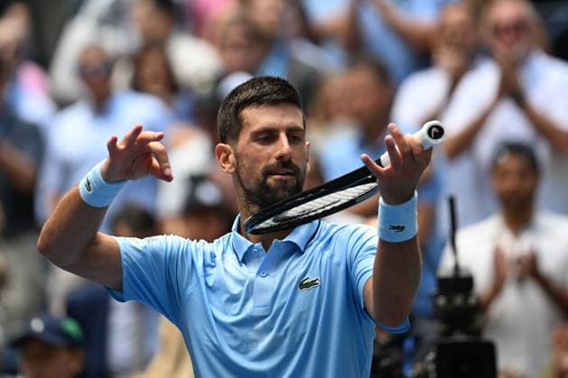 (250828) -- NEW YORK, Aug. 28, 2025 -- Novak Djokovic of Serbia celebrates after winning the men s singles second round match against Zachary Svajda of the United States at the 2025 US Open tennis championships in New York, the United States, on Aug. 27, 2025. ) (SP)U.S.-NEW YORK-TENNIS-US OPEN-MEN S SINGLES LixRui 