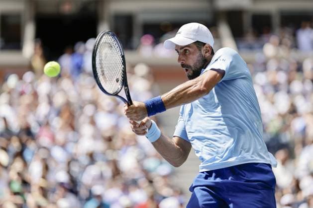 Tennis: U.S. Open Serbia s Novak Djokovic plays against Zachary Svajda of the United States in the men s singles second round at the U.S. Open tennis championships in New York on Aug. 27, 2025.  A14AA0004791577P