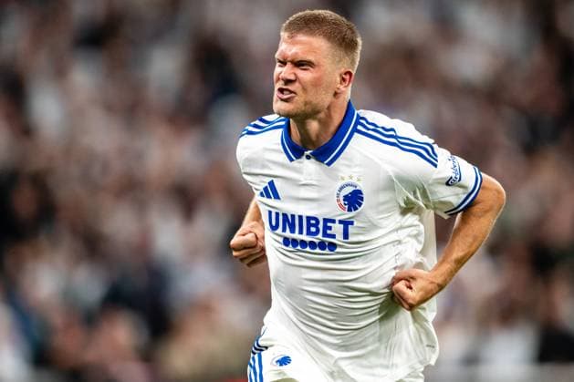 FC Copenhagen v FC Basel, UEFA Champions League qualification, Copenhagen, Denmark Copenhagen, Denmark. 27th, August 2025. Andreas Cornelius (14) of FC Copenhagen scores for 1-0 during the UEFA Champions League qualification match between FC Copenhagen and FC Basel at Parken in Copenhagen. Denmark, Copenhagen  Copyright: xGonzalesxPhoto TobiasxJorgensenx