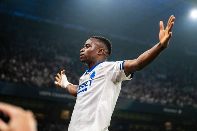 FC Copenhagen v FC Basel, UEFA Champions League qualification, Copenhagen, Denmark Copenhagen, Denmark. 27th, August 2025. Youssoufa Moukoko (9) of FC Copenhagen converts a penalty and scores for 2-0 during the UEFA Champions League qualification match between FC Copenhagen and FC Basel at Parken in Copenhagen. Denmark, Copenhagen  Copyright: xGonzalesxPhoto TobiasxJorgensenx