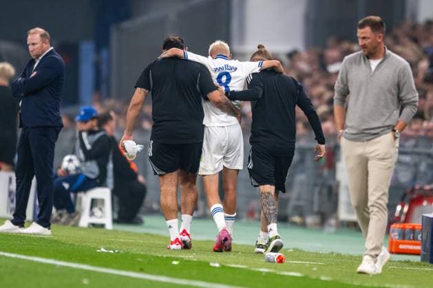 FC Copenhagen v FC Basel, UEFA Champions League qualification, Copenhagen, Denmark Copenhagen, Denmark. 27th, August 2025. Magnus Mattsson (8) of FC Copenhagen leaves the pitch injured during the UEFA Champions League qualification match between FC Copenhagen and FC Basel at Parken in Copenhagen. Denmark, Copenhagen  Copyright: xGonzalesxPhoto TobiasxJorgensenx