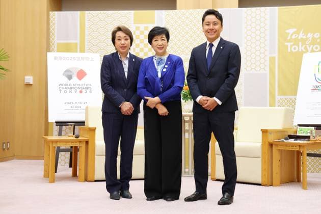 (L-R) JOCSeiko Hashimoto, Yuriko Koike, Yuki Ota, AUGUST 28, 2025 : Japan Olympic Committee (JOC) new president Seiko Hashimoto attends a meeting with Tokyo Governor Yuriko Koike in Tokyo, Japan. Noxthirdxpartyxsales  aflo_301378887