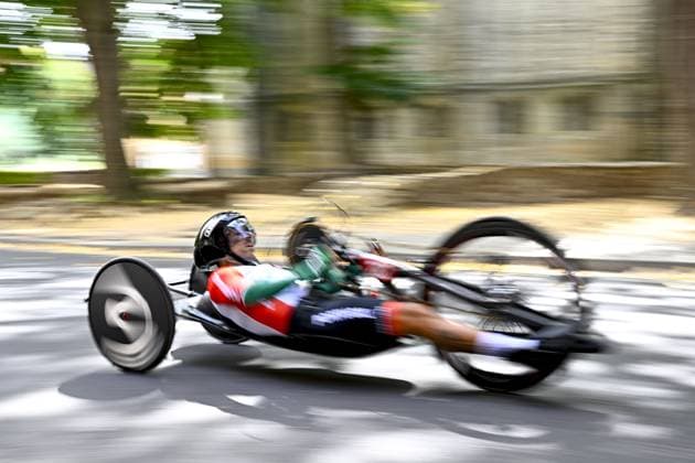 Portugal Flavio Pacheco (MH4) pictured in action during the UCI Para-cycling Road World Championships, Thursday 28 August 2025, in Ronse. The UCI Para-Cycling Road World Championships take place from 28 to 31 Augustus in Ronse. JASPERxJACOBS  x132644002x