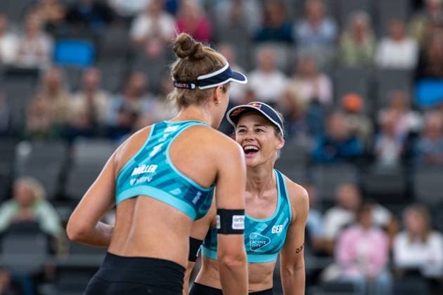 Beach Pro Tour Elite 16 Hamburg, 28 08 2025 Cinja Tillmann Player No 2, GER , Svenja Müller Player No 1 Beach Pro Tour Elite 16 Hamburg on 28 08 2025 Copyright: xBEAUTIFULxSPORTS PeterxWeberx