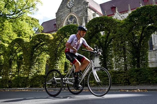 Latvia Girts Koknevics (MT2) pictured in action during the individual time trial at the UCI Para-cycling Road World Championships, Thursday 28 August 2025, in Ronse. The UCI Para-Cycling Road World Championships take place from 28 to 31 Augustus in Ronse. JASPERxJACOBS  x132648352x