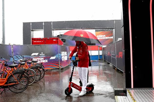 28 08 2025, Circuit Park Zandvoort, Zandvoort, FORMULA 1 HEINEKEN DUTCH GRAND PRIX 2025 , in the picture Charles Leclerc MCO , Scuderia Ferrari HP with an electric scooter Photo by Hasan Bratic DeFodi Images