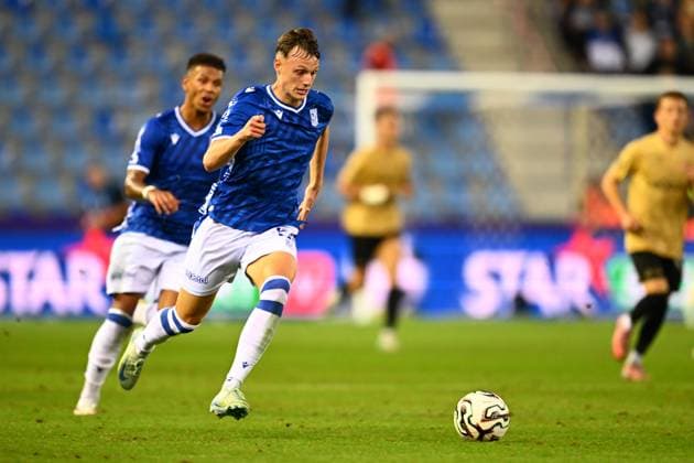 KRC Genk v Lech Poznan - UEFA Europa League GENK, BELGIUM - AUGUST 28 : Lisman Kornel forward of Lech Poznan scoring a goal during the UEFA Europa League 2025 26 play-off round second leg between KRC Genk and Lech Poznan on August 28, 2025 in Genk, Belgium, 28 08 2025 Genk Belgium  Copyright: xTomasxSiskx