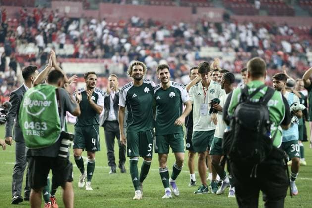Samsunspor v Panathinaikos - UEFA Europa League SAMSUN, TURKIYE - AUGUST 28: Players of Panathinaikos celebrate after UEFA Europa League playoff round second leg football match between Samsunspor and Panathinaikos at 19 May Stadium in Samsun, Turkiye on August 28, 2025. Recep Bilek Anadolu Samsun Turkey. Editorial use only. Please get in touch for any other usage.  Copyright: x2025xAnadoluxRecepxBilekx