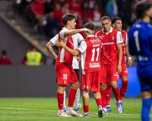 August 28, 2025, Braga, Braga, Portugal: PAU VICTOR from SC Braga seen celebrating his goal during the UEFA Europe League 2025 26 playoff match between SC Braga and Lincoln Red Imps at Estadio Municipal de Braga on August 28, 2025 in Braga, Portugal. Braga Portugal - ZUMAl192 20250828_zsp_l192_089 Copyright: xMiguelxLemosx