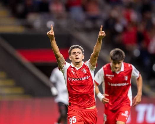 August 28, 2025, Braga, Braga, Portugal: SANDRO VIDIGAL from SC Braga seen celebrating his goal during the UEFA Europe League 2025 26 playoff match between SC Braga and Lincoln Red Imps at Estadio Municipal de Braga on August 28, 2025 in Braga, Portugal. Braga Portugal - ZUMAl192 20250828_zsp_l192_083 Copyright: xMiguelxLemosx