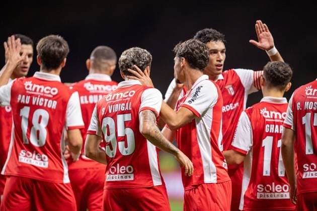 August 28, 2025, Braga, Braga, Portugal: SANDRO VIDIGAL from SC Braga seen celebrating his goal during the UEFA Europe League 2025 26 playoff match between SC Braga and Lincoln Red Imps at Estadio Municipal de Braga on August 28, 2025 in Braga, Portugal. Braga Portugal - ZUMAl192 20250828_zsp_l192_073 Copyright: xMiguelxLemosx