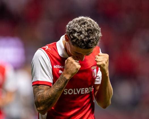 August 28, 2025, Braga, Braga, Portugal: SANDRO VIDIGAL from SC Braga seen celebrating his goal during the UEFA Europe League 2025 26 playoff match between SC Braga and Lincoln Red Imps at Estadio Municipal de Braga on August 28, 2025 in Braga, Portugal. Braga Portugal - ZUMAl192 20250828_zsp_l192_080 Copyright: xMiguelxLemosx