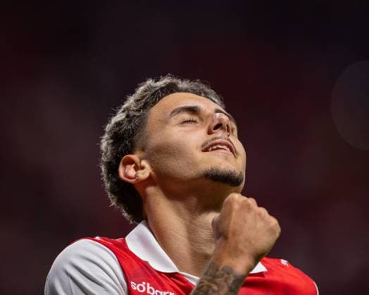 August 28, 2025, Braga, Braga, Portugal: SANDRO VIDIGAL from SC Braga seen celebrating his goal during the UEFA Europe League 2025 26 playoff match between SC Braga and Lincoln Red Imps at Estadio Municipal de Braga on August 28, 2025 in Braga, Portugal. Braga Portugal - ZUMAl192 20250828_zsp_l192_074 Copyright: xMiguelxLemosx