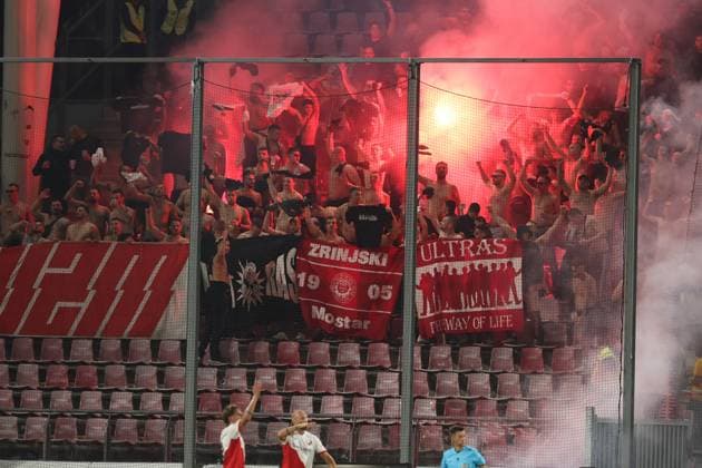 Fans and supporters Zrinjski during the match FC Utrecht Zrinjski at the Galgenwaard for the Europa League play off season 2024 2025 in Utrecht, Netherlands on 28 august 2025, photo by Peter Lous EYE4images DeFodi Images