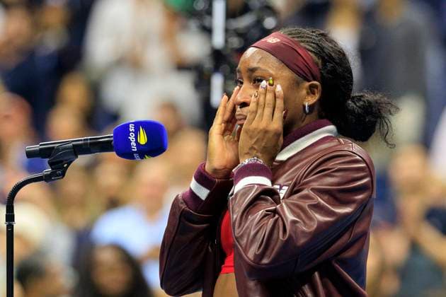 August 28, 2025, Flushing Meadows, New York, USA: Coco Gauff gets emotional after winning her match against Donna Vekic on Day 5 of the 2025 US Open at USTA Billie Jean King National Tennis Center on Thursday August 28, 2025 in the Flushing neighborhood of the Queens borough of New York City. JAVIER ROJAS PI Flushing Meadows USA - ZUMAp124 20250828_zaa_p124_089 Copyright: xJavierxRojasx