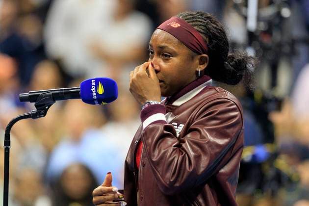 August 28, 2025, Flushing Meadows, New York, USA: Coco Gauff gets emotional after winning her match against Donna Vekic on Day 5 of the 2025 US Open at USTA Billie Jean King National Tennis Center on Thursday August 28, 2025 in the Flushing neighborhood of the Queens borough of New York City. JAVIER ROJAS PI Flushing Meadows USA - ZUMAp124 20250828_zaa_p124_091 Copyright: xJavierxRojasx