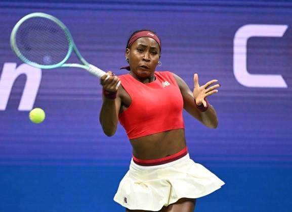 Coco Gauff of USA Vs Donna Vekic of CRO, Gauff wins in straight sets 7-6 6-2 on Arthur Ashe Stadium on day 5 at the 2025 US Open Tennis Championship at the USTA Billie Jean King National Tennis Center in New York City on Thursday, August 28, 2025.  NYP20250828338 LARRYxMARANO