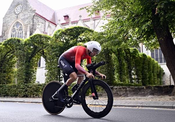 Hungary Zsombor Wermeser (MC5) pictured in action during the individual time trial at the UCI Para-cycling Road World Championships, Friday 29 August 2025, in Ronse. The UCI Para-Cycling Road World Championships take place from 28 to 31 Augustus in Ronse. JASPERxJACOBS  x132715399x