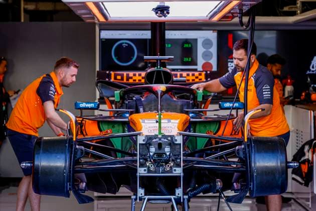McLaren F1 team mechanics working on the car of Oscar Piastri in the pit box during the Formula 1 Heineken Dutch Grand Prix 2025 on Day 1 at Circuit Zandvoort on August 29, 2025 in Zandvoort, Netherlands Photo by Marcel ter Bals DeFodi Images