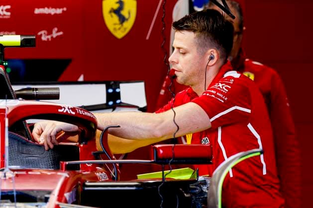 Scuderia Ferrari mechanics working on the car of Lewis Hamilton in the pit box during the Formula 1 Heineken Dutch Grand Prix 2025 on Day 1 at Circuit Zandvoort on August 29, 2025 in Zandvoort, Netherlands Photo by Marcel ter Bals DeFodi Images