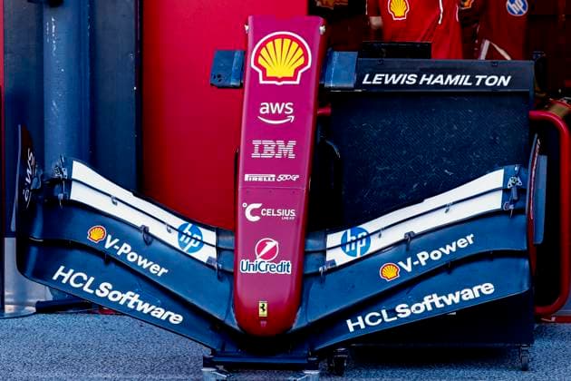 Close up of a front wing of Scuderia Ferrari during the Formula 1 Heineken Dutch Grand Prix 2025 on Day 1 at Circuit Zandvoort on August 29, 2025 in Zandvoort, Netherlands Photo by Marcel ter Bals DeFodi Images