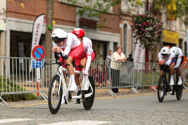 2025 UCI Para-cycling Road World Championships Picture by John Clifton SWpix.com - 29 08 2025 - Cycling - 2025 UCI Para-cycling Road World Championships - Ronse, Flanders, Belgium - Men B Individual Time Trial (ITT) - Piotr Kolodziejczuk piloted by Marcin Bialoblocki (Poland) Copyright: x xSWpix.comx(t axPhotographyxHubxLtd)xJohnxClifton SWpix.comx SWP-3069-0482