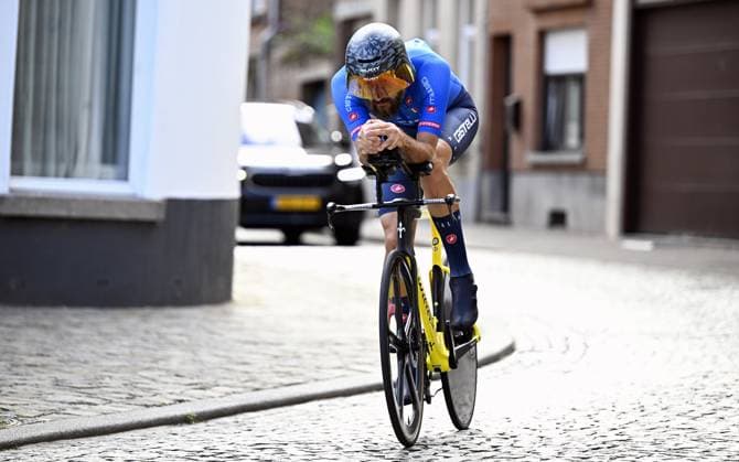 Italy Riccardo Cadei (MC4) pictured in action during the individual time trial at the UCI Para-cycling Road World Championships, Friday 29 August 2025, in Ronse. The UCI Para-Cycling Road World Championships take place from 28 to 31 Augustus in Ronse. JASPERxJACOBS  x132717251x