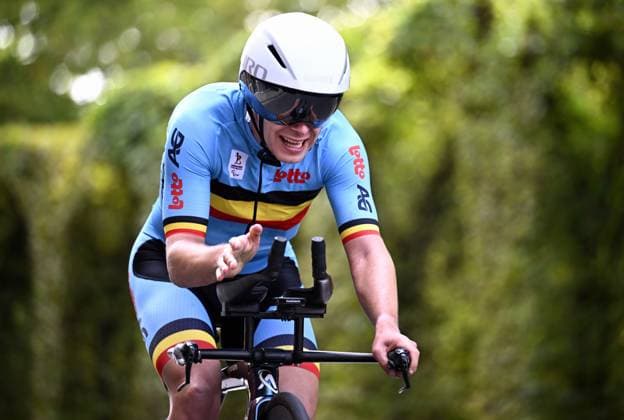 Belgium Nicolas Baltus (MC4) pictured in action during the individual time trial at the UCI Para-cycling Road World Championships, Friday 29 August 2025, in Ronse. The UCI Para-Cycling Road World Championships take place from 28 to 31 Augustus in Ronse. JASPERxJACOBS  x132717968x