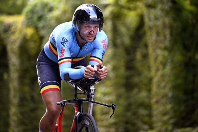 Belgium Jasper Dejonghe (MC3) pictured in action during the individual time trial at the UCI Para-cycling Road World Championships, Friday 29 August 2025, in Ronse. The UCI Para-Cycling Road World Championships take place from 28 to 31 Augustus in Ronse. JASPERxJACOBS  x132718433x