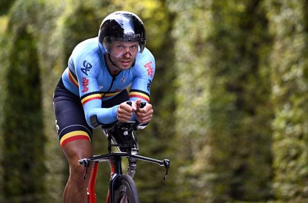 Belgium Jasper Dejonghe (MC3) pictured in action during the individual time trial at the UCI Para-cycling Road World Championships, Friday 29 August 2025, in Ronse. The UCI Para-Cycling Road World Championships take place from 28 to 31 Augustus in Ronse. JASPERxJACOBS  x132719737x