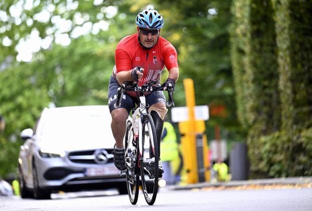 Hungary Attila Csaszar (MC3) pictured in action during the individual time trial at the UCI Para-cycling Road World Championships, Friday 29 August 2025, in Ronse. The UCI Para-Cycling Road World Championships take place from 28 to 31 Augustus in Ronse. JASPERxJACOBS  x132719785x