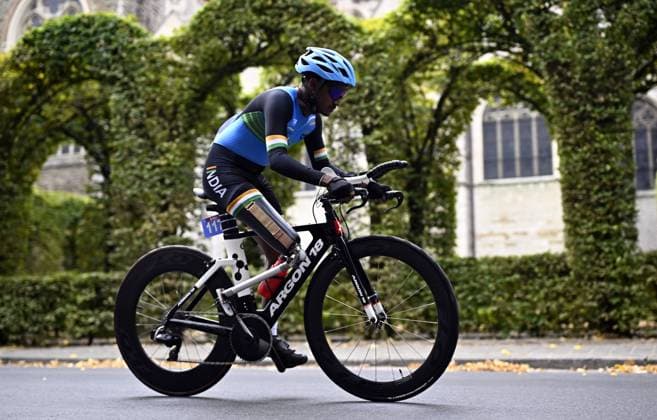 India Pavan Kumar Kommoji (MC3) pictured in action during the individual time trial at the UCI Para-cycling Road World Championships, Friday 29 August 2025, in Ronse. The UCI Para-Cycling Road World Championships take place from 28 to 31 Augustus in Ronse. JASPERxJACOBS  x132719934x
