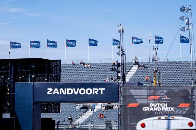 Formula 1 Dutch Grand Prix banner and grandstand during the Formula 1 Heineken Dutch Grand Prix 2025 on Day 1 at Circuit Zandvoort on August 29, 2025 in Zandvoort, Netherlands Photo by Marcel ter Bals DeFodi Images