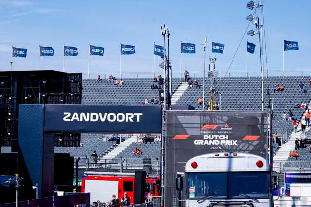 Formula 1 Dutch Grand Prix banner and grandstand during the Formula 1 Heineken Dutch Grand Prix 2025 on Day 1 at Circuit Zandvoort on August 29, 2025 in Zandvoort, Netherlands Photo by Marcel ter Bals DeFodi Images