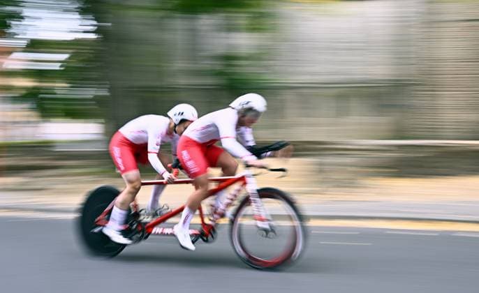 Poland Dominika Putyra and pilot Dorota Przezak (WB) pictured in action during the individual time trial at the UCI Para-cycling Road World Championships, Friday 29 August 2025, in Ronse. The UCI Para-Cycling Road World Championships take place from 28 to 31 Augustus in Ronse. JASPERxJACOBS  x132720776x